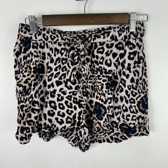 MIKOH Shorts 1 Leopard Animal Print Tie Waist Ruffle Hem‎ Resort Boho Coastal - Picture 1 of 6